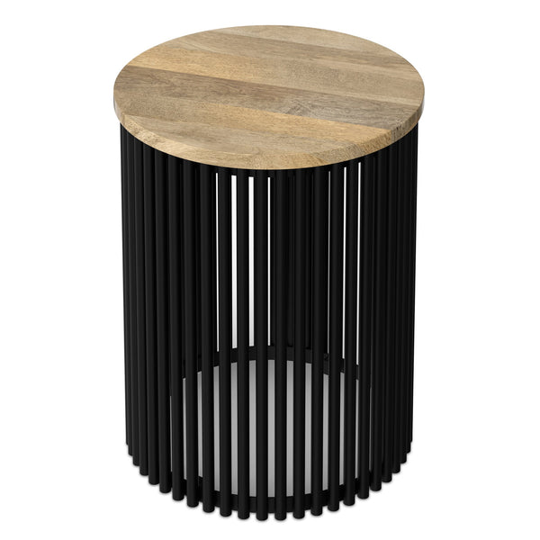 English Elm Demy Tall Side Table with Solid Mango Wood Top & Black Metal Base, Slim Eco-Friendly Accent (98) B136P361859