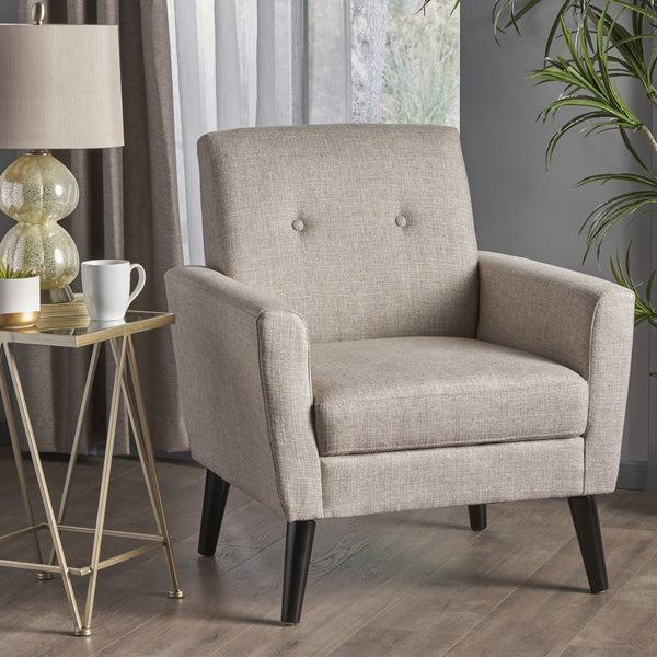 English Elm Christopher Knight Home® - CLUB Vintage-Inspired Fabric Club Chair with Nailhead Trim & Scroll Arms, Birch Legs, Contemporary Comfort Beige 31.5 L x 27.75 W x 18.5 H 60848.00BEI