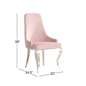 English Elm Set Of 2 Velvet Upholstered Dining Chairs – Luxurious Pink & Polished Chrome For Elegant Dining B016P225434-GIGA
