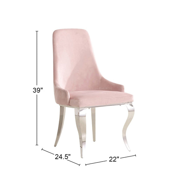 English Elm Set Of 2 Velvet Upholstered Dining Chairs – Luxurious Pink & Polished Chrome For Elegant Dining B016P225434-GIGA