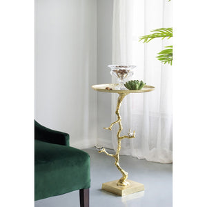 English Elm 16.9x16.9x28" Round Aluminum Side Table Sculptural Bird Branch Art Deco Accent W2078P485327