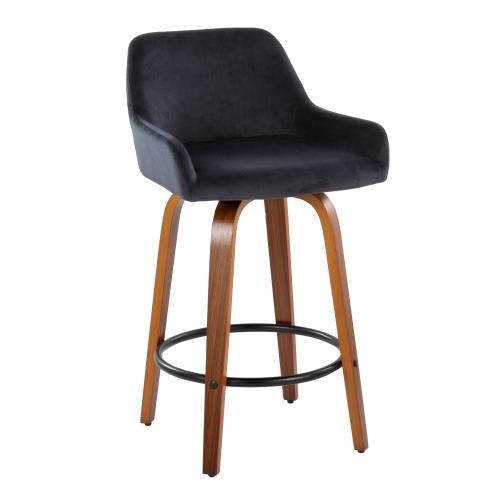 English Elm Daniella Contemporary 26" Fixed-Height Swivel Counter Stool Set of 2 with Bent Wood Legs & Padded Backrest Black B202S00238