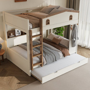 English Elm Twin Xl Solid Pine Loft Bed with Built-in Led Lighting and Storage Shelves W1580S00392