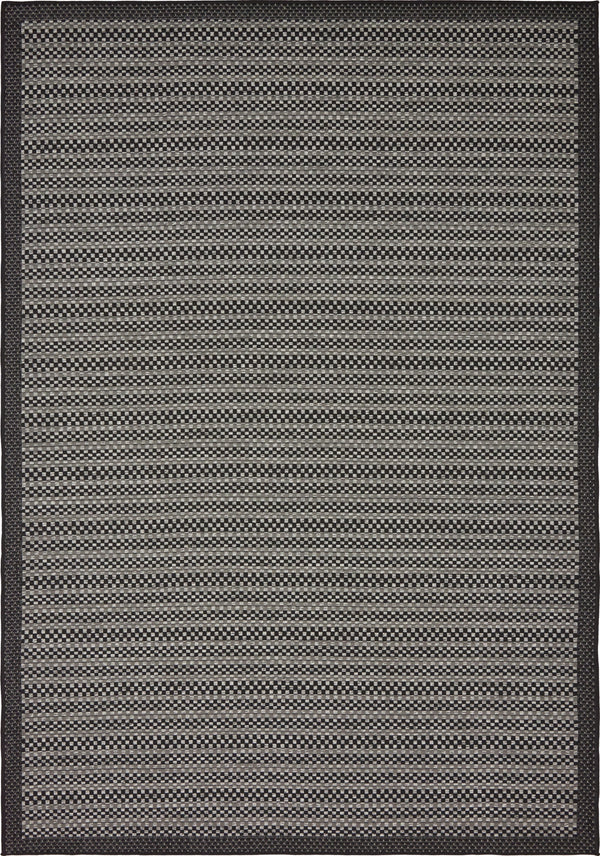 Unique Loom Outdoor Border Checkered Machine Made Border Rug Gray, Black/Gray/Silver 6' 0" x 9' 0"