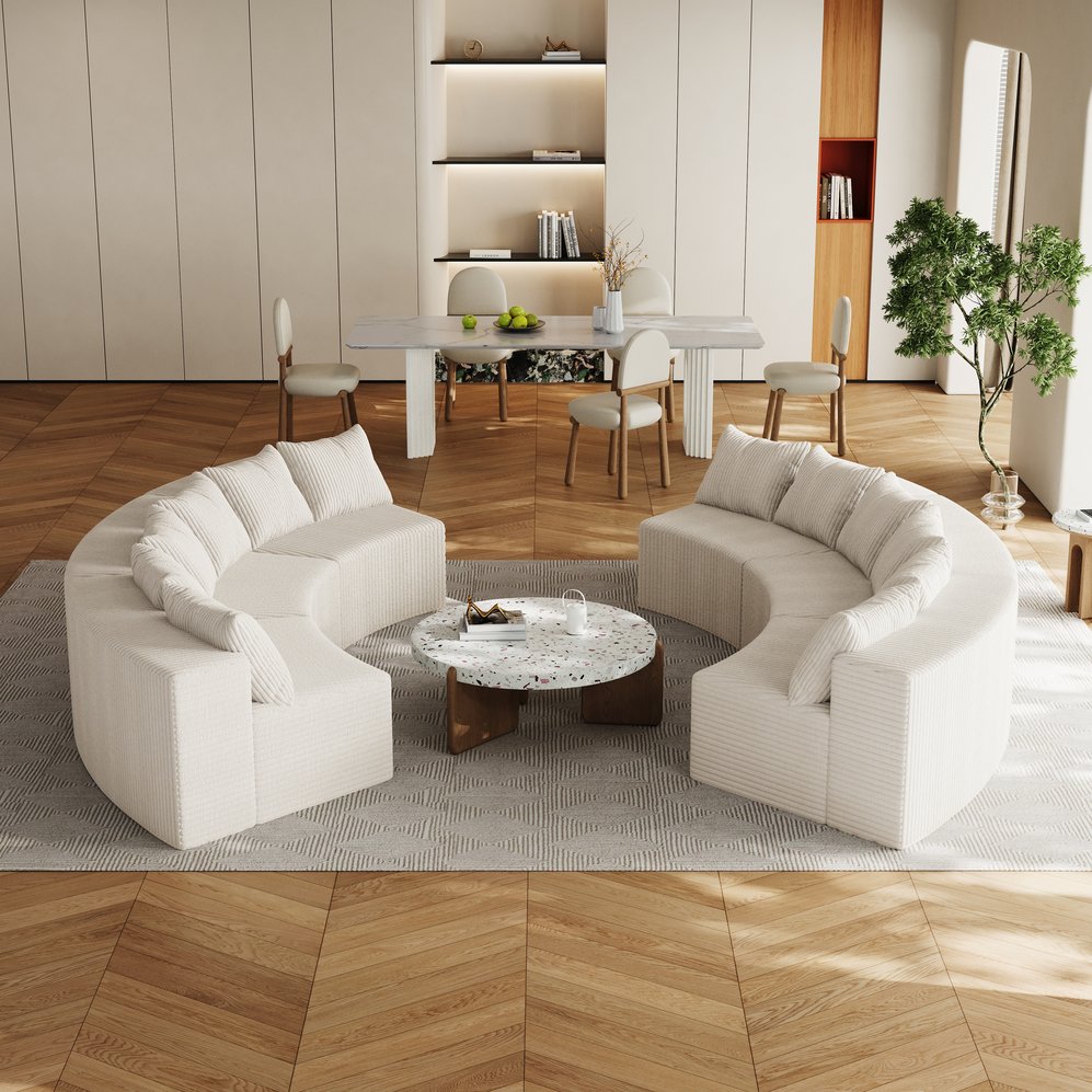 English Elm Corduroy Curved Sectional Sofa – Plush Modular Six-Piece Set With 12 Pillows For Cozy Spaces W834S00347