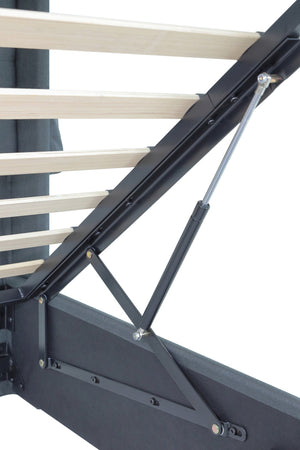 English Elm Full Size bed frame with gas lift storage, modern wingback channel headboard, USB ports included Dark Gray W1960P176242