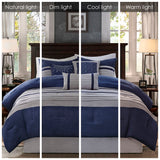 Madison Park Palmer Transitional 7 PC Pieced Faux Suede Comforter Set MP10-2265 Blue