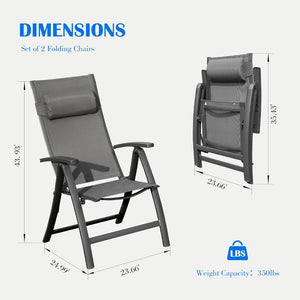 English Elm Patio Folding Chairs Set Of 2 – Lightweight, Ergonomic, Textilene Fabric For Ultimate Outdoor Comfort W1859P321614-GIGA