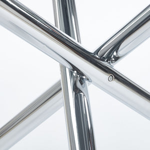 English Elm Chrome Glass Dining Table with Metal Legs — Modern Space-Saving 110x110x75cm Sturdy Easy-Clean Surface W234P311862