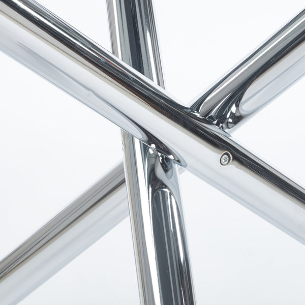 English Elm Chrome Glass Dining Table with Metal Legs — Modern Space-Saving 110x110x75cm Sturdy Easy-Clean Surface W234P311862