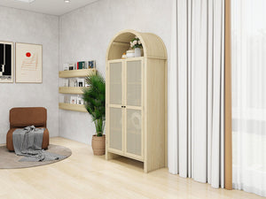 English Elm 70.28" Tall Arched Kitchen Pantry - Elegant Rattan Storage Cabinet With Adjustable Shelves & Safety Features W688P204451