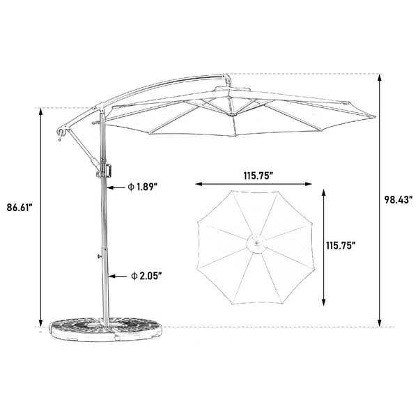 English Elm Best 10ft Offset Hanging Market Patio Umbrella with Crank Tilt, 8 Steel Ribs, Extra-Large Shade for Backyard Poolside khaki W640P234533
