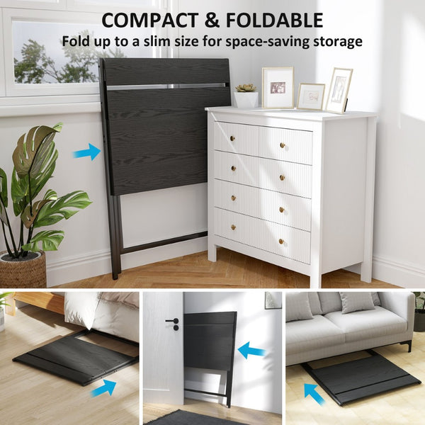 English Elm 32" Foldable Computer Desk with Built-in Monitor Shelf and Steel Frame for Small Spaces T3971P408445