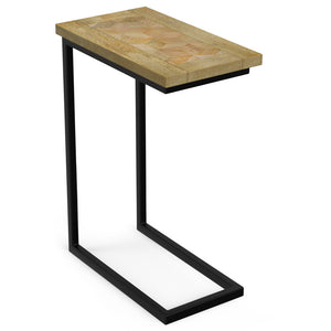 English Elm Skyler Natural C Side Table with Inlay — Handcrafted Mango Wood & Black Metal, Slide-Under Laptop Table B136P203444