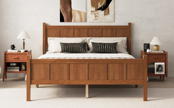 English Elm Queen Platform Bed Shaker Farmhouse Style with Vertical Slat Headboard and Wood Grain Finish Walnut N733P422480D