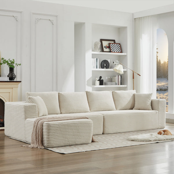 English Elm 106" Cloud Sectional Couch - Modern L-Shape Modular Sofa With Plush Corduroy, No Assembly Needed! W1143S00026
