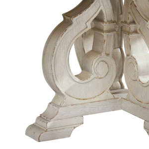 English Elm Dining Table 60 Inch Round Solid Wood Pedestal with Hand Carved Skirt and Inlay Antique White B2741P474004