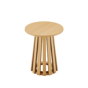English Elm Layla Round End Table with Slatted Conical Base, Wood Grain Finish, Compact Surface for Decor Light Oak B365P398079