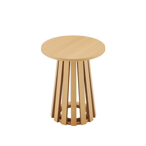 English Elm Layla Round End Table with Slatted Conical Base, Wood Grain Finish, Compact Surface for Decor Light Oak B365P398079