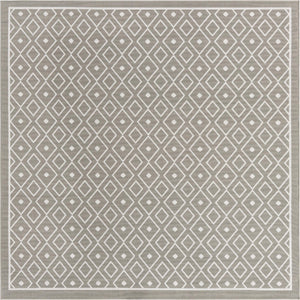 Unique Loom Outdoor Trellis Kafes Machine Made Geometric Rug Gray, Ivory 7' 10" x 7' 10"