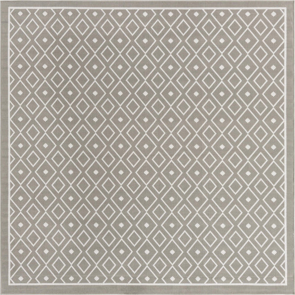 Unique Loom Outdoor Trellis Kafes Machine Made Geometric Rug Gray, Ivory 7' 10" x 7' 10"