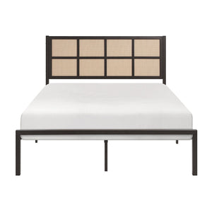 English Elm 1pc Full Platform Bed Metal Frame Bronze Finish Faux Cane Headboard Coastal Bedroom B011P214031