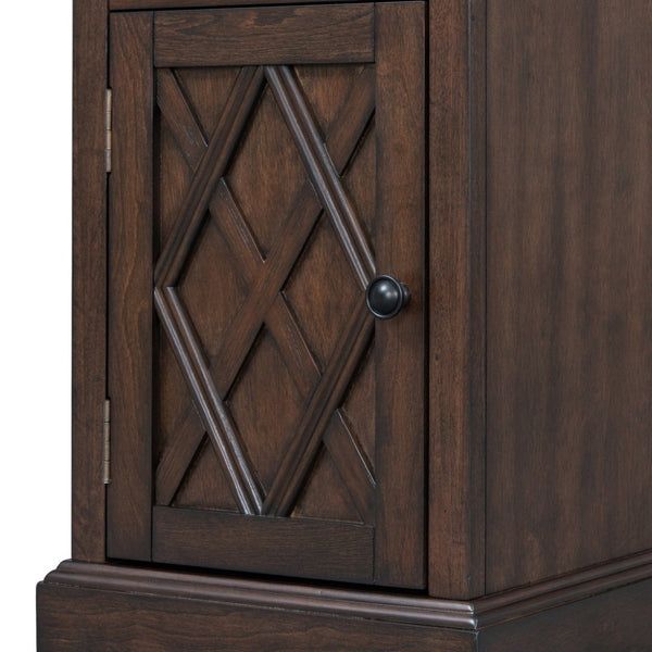 English Elm U-can Acacia Wood End Table with Usb Charging Station Drawer and Cabinet Storage Antique Espresso N724P353565P