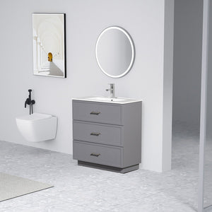 English Elm 30 Inch Bathroom Vanity With Ceramic Sink Combo - Modern Gray Freestanding Storage Cabinet Set W1550S00046