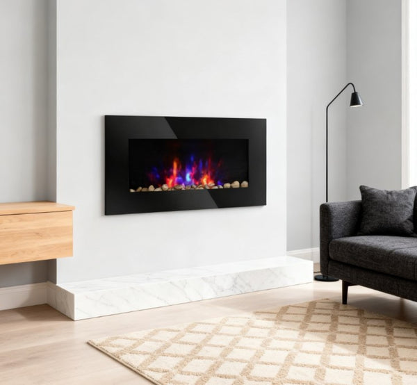 English Elm 7 Color Flame Wall Mounted Electric Fireplace Tempered Glass Metal Ambiance Heater T3971P416219