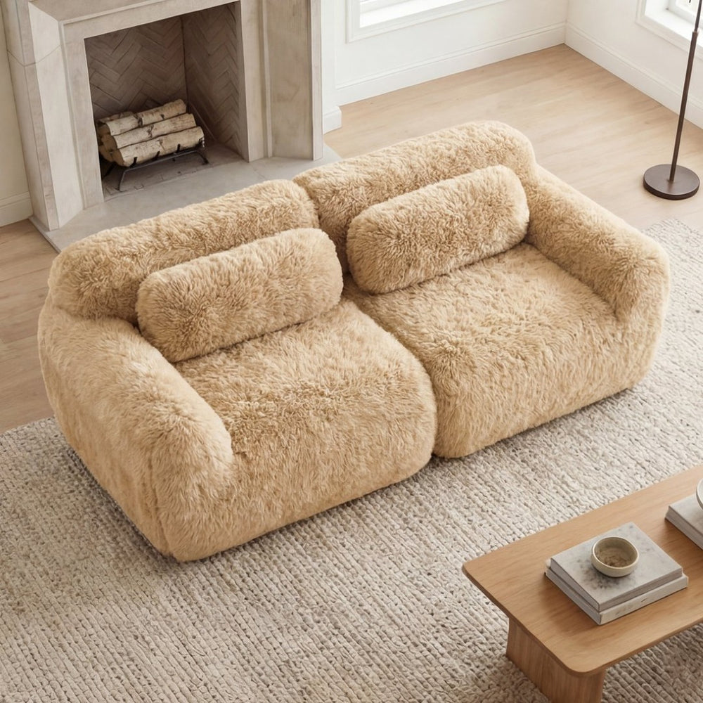 English Elm 2-seater Modular Cloud Sofa Plush Fluffy Sectional with Pillows for Living Room Light Khaki W714P380200