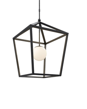 Currey & Company Denison Black Outdoor Lantern - Elegant Wrought Iron Design With Soft Glow For Patios & Porches Black Wrought Iron ,Glass 9500-0024-currey-company