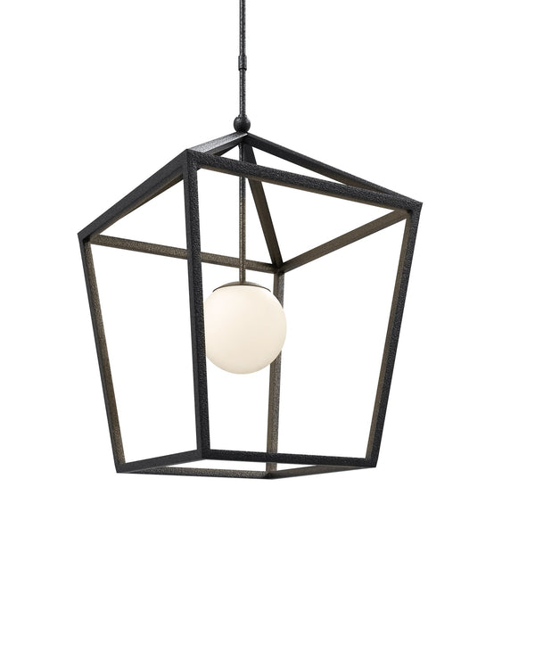 Currey & Company Denison Black Outdoor Lantern - Elegant Wrought Iron Design With Soft Glow For Patios & Porches Black Wrought Iron ,Glass 9500-0024-currey-company