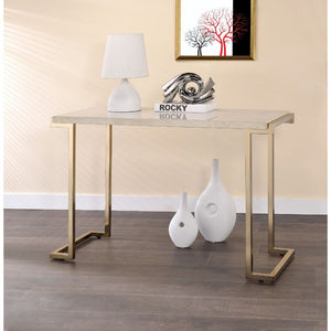 English Elm Faux Marble Top Sofa Table with Champagne Metal Base, Modern Open Return Design, Sleek Contemporary Accent B016P317152