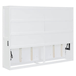 English Elm Full Size Murphy Wall Bed with Rattan Panel Cabinet for Studio and Guest Rooms White N708S00011K-2