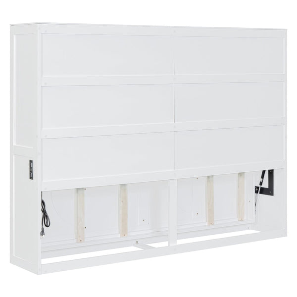 English Elm Full Size Murphy Wall Bed with Rattan Panel Cabinet for Studio and Guest Rooms White N708S00011K-2
