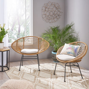 English Elm Engle Outdoor Wicker Lounge Chair Set with Cushions Powder Coated Steel Frame 65039.00LBRN