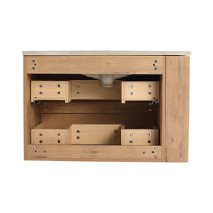 English Elm 30" Wall-Mounted Bathroom Vanity With Ceramic Sink, 2 Soft-Close Drawers & Space-Saving Rack W999S00343