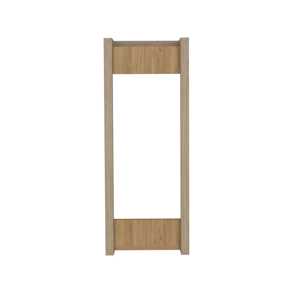 English Elm Washan Wall-Mounted Towel Rack with Open Vertical Frame and Lower Shelf, Natural Oak Finish, 31.5" tall B128P375318