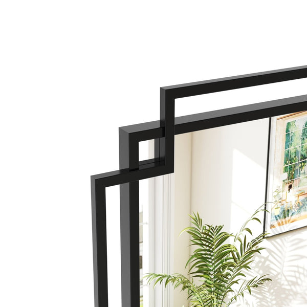 English Elm 24*36 Ines Black Iron Frame Wall Mirror with Integrated Shelf for Bath or Bedroom W708P421807