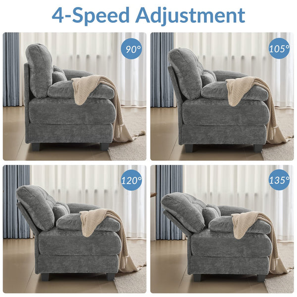 English Elm 93" 3+1 Seater Sofa with Ottoman, 4-Position Recline, 350lb Capacity Per Seat, Plush Chenille, 3 Pillows Gray W2606S00040