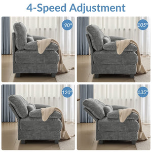 English Elm Ottoman and Chenille Sofa Set with Adjustable Backrest for Relaxed Living Room Comfort Gray W2606P359228