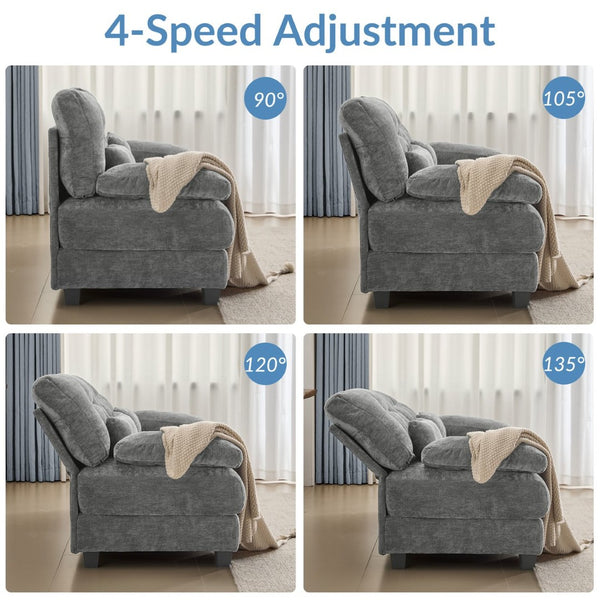 English Elm Ottoman and Chenille Sofa Set with Adjustable Backrest for Relaxed Living Room Comfort Gray W2606P359228