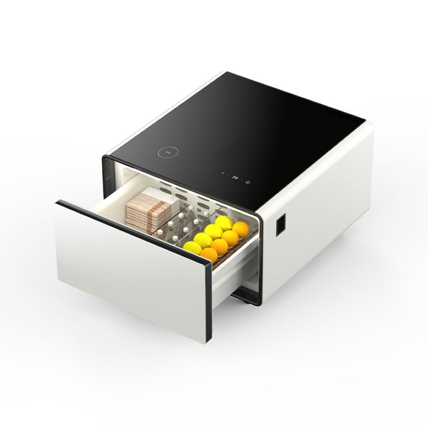 English Elm Modern Smart Side Table with Fridge Wireless Charging Usb Ports and Ambient Light W1172P476245