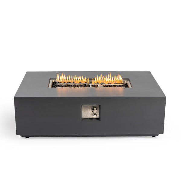 English Elm Concrete 48-Inch Rectangular Fire Pit Table with 50,000 BTU, Fiber Concrete Durability & Cover Included Light Gray B120P410190