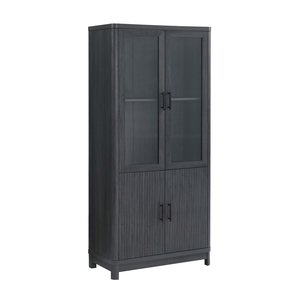 English Elm Jodie Elegant 31" Bookcase Cabinet with 6 Adjustable Shelves, Glass Display Doors & Metal Handles Charcoal grey B365P397894