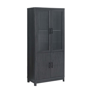 English Elm Jodie Elegant 31" Bookcase Cabinet with 6 Adjustable Shelves, Glass Display Doors & Metal Handles Charcoal grey B365P397894