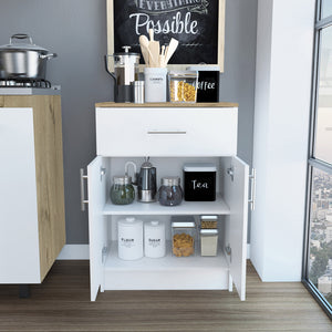 English Elm Oxford Melamine Pantry Cabinet with Drawer and Double Doors, Compact 23.6"W x 33.5"H Storage Solution B128P148780
