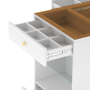 English Elm Closet Elegant walk-in island with glass display top, 6 drawers and open shelves for organized storage White 39.76 L x 17.32 W x 12.2 H N733S304513K