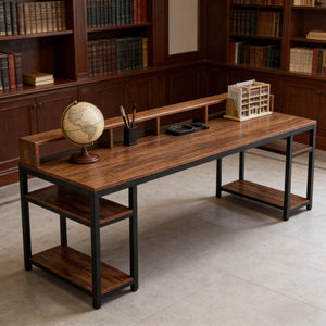 English Elm Computer Desk Two Person Wood Grain Workstation with Drawers for Shared Home Office T3971P453681