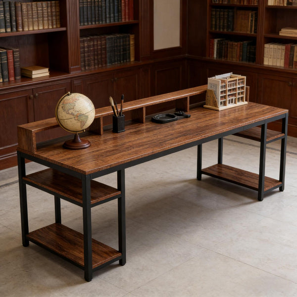 English Elm Computer Desk Two Person Wood Grain Workstation with Drawers for Shared Home Office T3971P453681